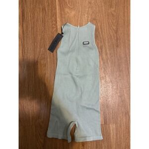 Vanquish Fitness Womens Ribbed Seamless Unitard Sage Green Back Cutout Romper S